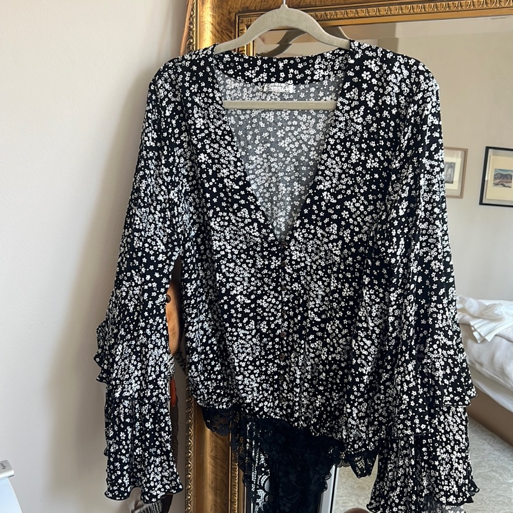 Free People Layered Bell Sleeve Bodysuit